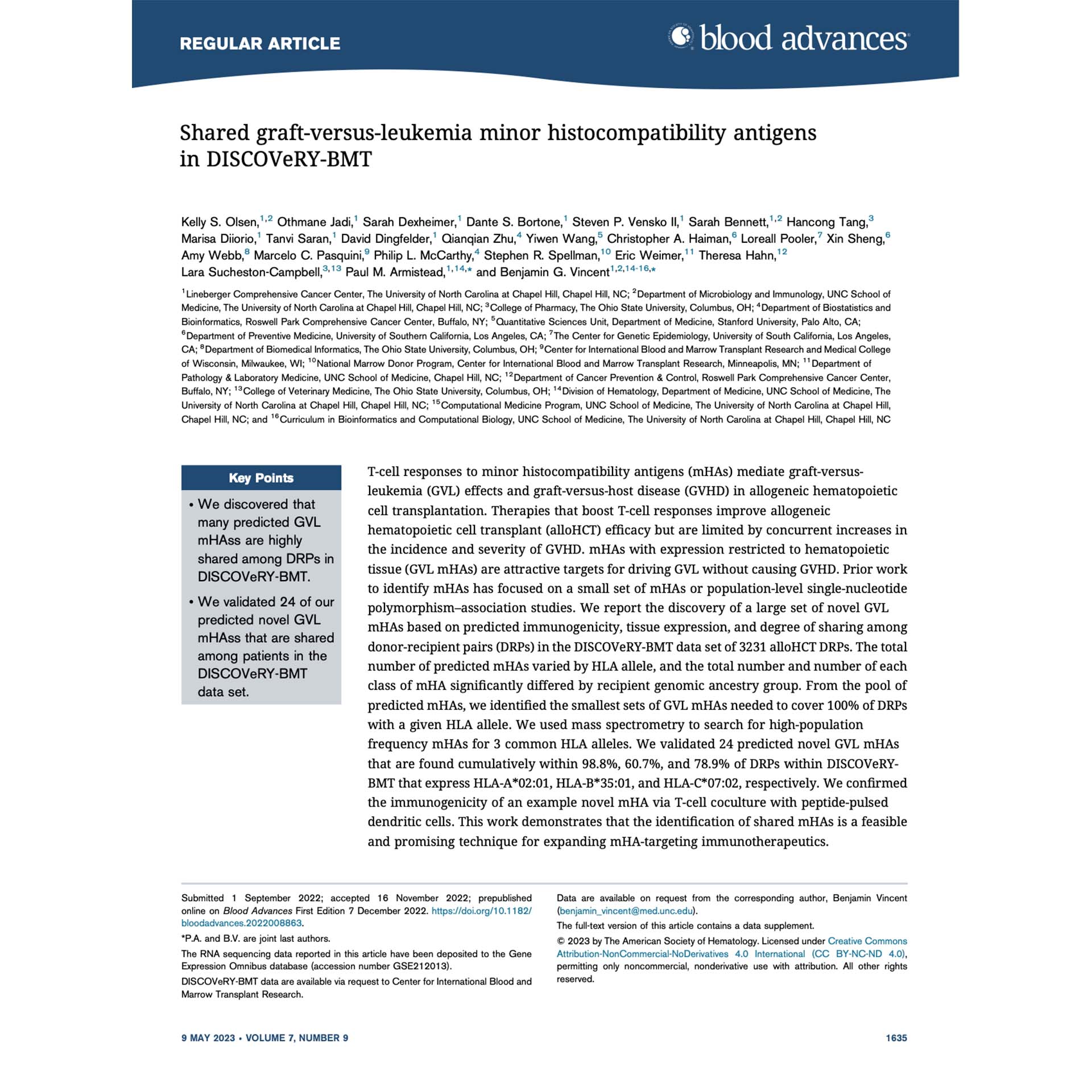 Blood Advances. 2022 Dec 9;7(9):1635–1649. Shared graft-versus-leukemia minor histocompatibility antigens in DISCOVeRY-BMT.